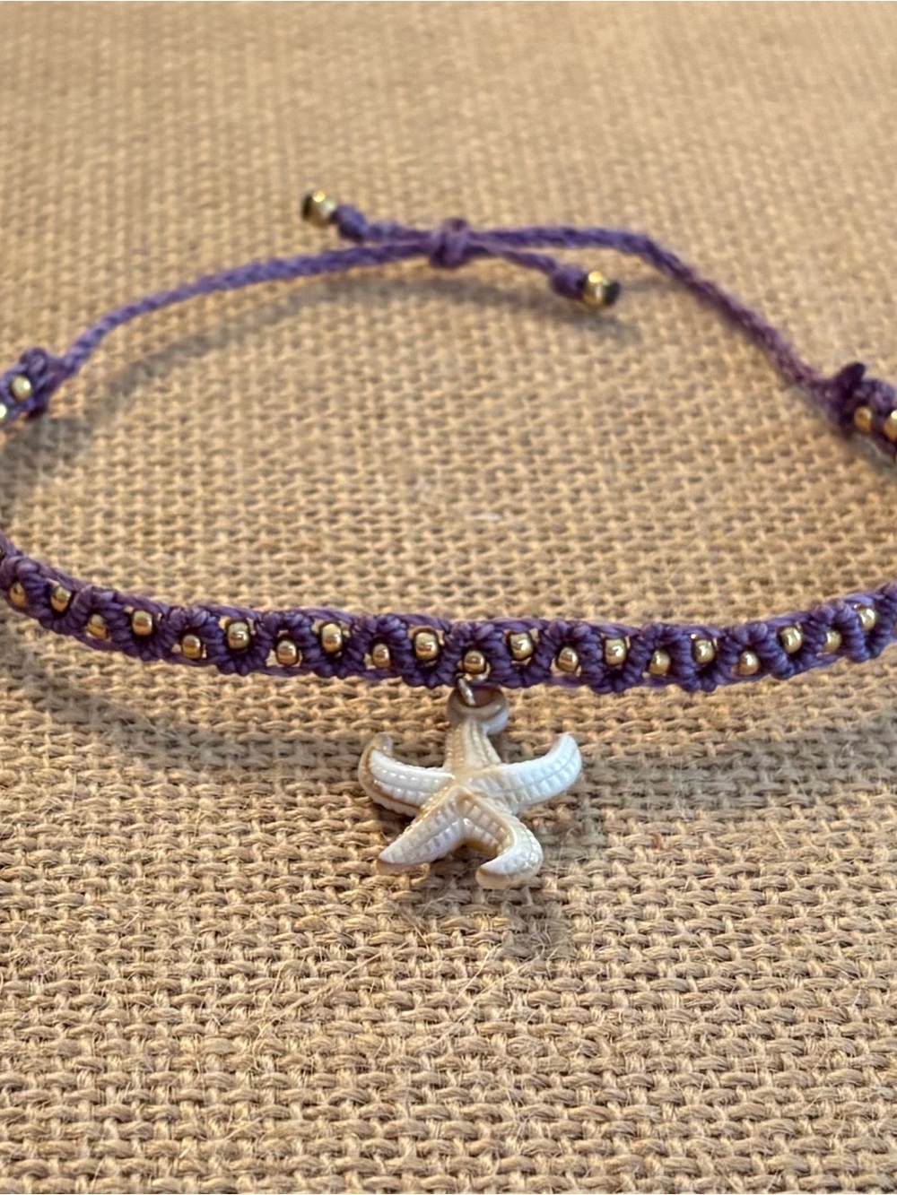 Handmade Purple Starfish Charm Women Foot Bracelet.